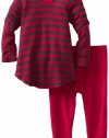 Splendid Littles Baby-girls Newborn Charcoal Stripe Thermal Tunic Set, Raspberry, 18-24 Months