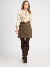 Adorned with a chic houndstooth pattern, this wool wrap skirt offers breezy, countryside style.Belt loopsConcealed hook-and-eye closureWrap silhouetteLeather belt includedAbout 32 from shoulder to hemBody: woolLining: silkDry cleanImported Model shown is 5'7½ (170cm) wearing US size 4. Adorned with a chic houndstooth pattern, this wool wrap skirt offers breezy, countryside style.Belt loopsConcealed hook-and-eye closureWrap silhouetteLeather belt includedAbout 32 from shoulder to hemBody: woolLining: silkDry cleanImported Model shown is 5'7½ (170cm) wearing US size 4.