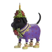 Wearing a jolly suit decorated with holiday flowers, this Black Lab ornament holds a candle in his hat wherever he goes. Wearing a jolly suit decorated with holiday flowers, this Black Lab ornament holds a candle in his hat wherever he goes.
