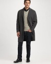 A cold weather essential that is well suited to layer over your office or formal attire, handsomely crafted in a luxurious wool and nylon blend for superior fit and comfort.Button-frontChest welt, waist flap pocketsRear ventAbout 38 from shoulder to hem90% wool/10% nylonDry cleanImported