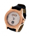Mens Rose Gold Tone Genuine Diamond Watch Crystal Dial Leather Band KM King Master