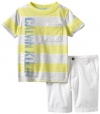 Calvin Klein Boys 2-7 Striped Tee With Short Set, Yellow, 4T