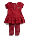 GUESS Shirt and Leggings Peplum Set, RED (24M)