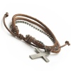 Brown Leather Hellboy Style Metal Cross Leather Bracelet