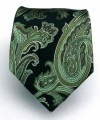 100% Silk Woven Black and Green Paisley Tie