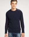 A sumptuously soft cotton blend elevates the comfort and style level of this casual, pullover sweater accented with button detail at the collar.CrewneckRibbed knit cuffs and hem70% cotton/18% acrylic/12% nylonHand washMade in Italy