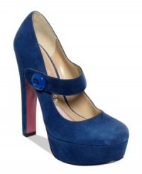 Paris Hilton's Mia platform pumps are cute and chunky with a decorative button closure on the pretty Mary Jane strap. Paris Hilton's Mia platform pumps are cute and chunky with a decorative button closure on the pretty Mary Jane strap.