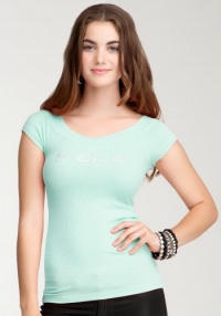 bebe Double V Ribbed Logo Tee bebe Double V Ribbed Logo Tee