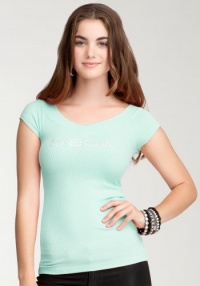 bebe Double V Ribbed Logo Tee