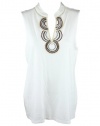 Charter Club Womens Split Embellished Neck Sleeveless Top