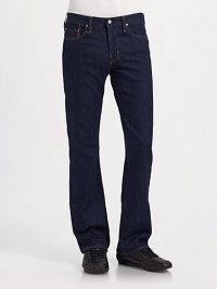 An instant favorite that never goes out of style, cut from premium denim with a straight leg and clean indigo wash. Five-pocket style Signature stitching on back pockets Inseam, about 34 Cotton/polyester Machine wash Made in USA An instant favorite that never goes out of style, cut from premium denim with a straight leg and clean indigo wash. Five-pocket style Signature stitching on back pockets Inseam, about 34 Cotton/polyester Machine wash Made in USA