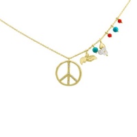 Meira T 14K Yellow Gold Diamond Peace Sign Necklace With Coral, Turquoise, &Diamond Off- Centered Charms Meira T 14K Yellow Gold Diamond Peace Sign Necklace With Coral, Turquoise, &Diamond Off- Centered Charms