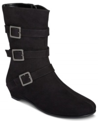 Show off your stylish side in Aerosoles' Sot N Pepper booties. With three gunmetal buckles on the side of the shaft and a small heel, you'll be good to go. Show off your stylish side in Aerosoles' Sot N Pepper booties. With three gunmetal buckles on the side of the shaft and a small heel, you'll be good to go.