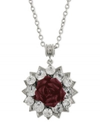 Petals with panache. This pendant from 2028 is crafted from silver-tone mixed metal with glass crystal stones and a cranberry-colored flower detail adding a beautiful touch. Approximate length: 16 inches + 3-inch extender. Approximate drop: 1-1/2 inches.