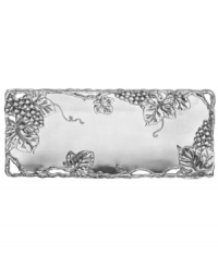 Serve crackers, crudite, dips and caviar with the Grapevine oblong tray. Perfect for entertaining, it will lend a touch of whimsy to your tabletop. A raised and intricate pattern of grape clusters on high-polished aluminum conveys unparalleled elegance. 16L x 2 1/2 H x 4 W. Serve crackers, crudite, dips and caviar with the Grapevine oblong tray. Perfect for entertaining, it will lend a touch of whimsy to your tabletop. A raised and intricate pattern of grape clusters on high-polished aluminum conveys unparalleled elegance. 16L x 2 1/2 H x 4 W.