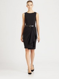 This chic belted shift is elevated by an appealingly sculptural front drape.Jewel necklineSleevelessIncluded beltFront drapeBack ventConcealed back zipAbout 24 from natural waistWool/polyamideDry cleanMade in Italy of imported fabricModel shown is 5'11 (180cm) wearing US size 4. This chic belted shift is elevated by an appealingly sculptural front drape.Jewel necklineSleevelessIncluded beltFront drapeBack ventConcealed back zipAbout 24 from natural waistWool/polyamideDry cleanMade in Italy of imported fabricModel shown is 5'11 (180cm) wearing US size 4.