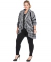 Layer your favorite fall/winter looks with Grace Elements' striped plus size cardigan, featuring an open front design.