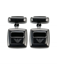 Add dimension to your favorite work shirt with shapely cuff links. Square black ceramic features the company logo on the surface. Approximate diameter: 1-1/4 inches. Add dimension to your favorite work shirt with shapely cuff links. Square black ceramic features the company logo on the surface. Approximate diameter: 1-1/4 inches.