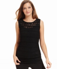Calvin Klein's lace top adds a feminine touch to any skirt or pantsuit. A great day-to-night piece, too! Calvin Klein's lace top adds a feminine touch to any skirt or pantsuit. A great day-to-night piece, too!