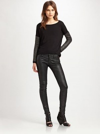 Shimmering sleeves and a contour front hem get you noticed in this shapely pullover. BoatneckDropped shouldersLong metallic sleeves with knit cuffsContoured, cropped front hemFully lined58% viscose/31% cotton/6% wool/5% spandexDry cleanMade in USA of domestic and Italian fabricModel shown is 5'10 (177cm) wearing US size Extra Small/ Small. Shimmering sleeves and a contour front hem get you noticed in this shapely pullover. BoatneckDropped shouldersLong metallic sleeves with knit cuffsContoured, cropped front hemFully lined58% viscose/31% cotton/6% wool/5% spandexDry cleanMade in USA of domestic and Italian fabricModel shown is 5'10 (177cm) wearing US size Extra Small/ Small.