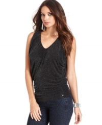 Metallic details add sparkle & shine to this GUESS tank -- perfect for soiree style! Metallic details add sparkle & shine to this GUESS tank -- perfect for soiree style!
