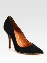 Timeless point toe suede design is revitalized with a goldtone zipper along the outer edge. Self-covered heel, 4 (100mm)Suede upper with zipper trimPoint toeLeather lining and solePadded insoleMade in ItalyOUR FIT MODEL RECOMMENDS ordering one half size up as this style runs small. Timeless point toe suede design is revitalized with a goldtone zipper along the outer edge. Self-covered heel, 4 (100mm)Suede upper with zipper trimPoint toeLeather lining and solePadded insoleMade in ItalyOUR FIT MODEL RECOMMENDS ordering one half size up as this style runs small.