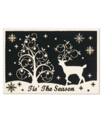 A crisp black and white depiction of a winter wonderland lends an elegant holiday statement to your floor in this Shaw Living area rug. Woven in the USA of recyclable nylon. A crisp black and white depiction of a winter wonderland lends an elegant holiday statement to your floor in this Shaw Living area rug. Woven in the USA of recyclable nylon.