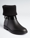 With a rib knit shaft that can be folded up or down, Salvatore Ferragamo's Thordis boots are rainy-day chic.