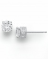 Diamond stud earrings have never sparkled so bright. This unique style features a round-cut diamond at center with a row of round-cut diamonds in the post (3/4 ct. t.w.). Four-prong setting crafted in 14k white gold. Approximate diameter: 5-1/5 mm.