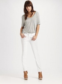 Super-skinny stretch twill pops in your favorite hue.THE FITSlim fitRise, about 8Inseam, about 29THE DETAILSZip flyFive-pocket style70% tencel/28% cotton/2% elastaneMachine washMade in USA of imported fabric Super-skinny stretch twill pops in your favorite hue.THE FITSlim fitRise, about 8Inseam, about 29THE DETAILSZip flyFive-pocket style70% tencel/28% cotton/2% elastaneMachine washMade in USA of imported fabric