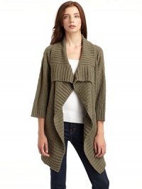 THE LOOKDraped ribbed shawl collarOpen frontThree-quarter length ribbed cuff sleevesBowtie stitch detailsSide slash pocketsAsymmetrical hemTHE FITAbout 33 from shoulder to longest point of hemTHE MATERIAL85% acrylic/15% nylonCARE & ORIGINHand washImported THE LOOKDraped ribbed shawl collarOpen frontThree-quarter length ribbed cuff sleevesBowtie stitch detailsSide slash pocketsAsymmetrical hemTHE FITAbout 33 from shoulder to longest point of hemTHE MATERIAL85% acrylic/15% nylonCARE & ORIGINHand washImported