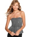 Spice-up your neutral bottoms with this embroidered, bustier-style top from Rampage! Boasts a sweet peplum hem that creates an hourglass shape!
