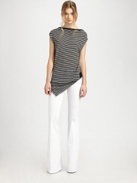 Parisian-inspired stripes highlight soft cotton jersey in this draped, hi-lo hem topper.Modified cowlneckDropped shouldersDraped frontHem longer frontBanded back hemPullover style40% viscose/33% cotton/27% nylonDry cleanImported of Italian fabricModel shown is 5'9½ (175cm) wearing US size Small. Parisian-inspired stripes highlight soft cotton jersey in this draped, hi-lo hem topper.Modified cowlneckDropped shouldersDraped frontHem longer frontBanded back hemPullover style40% viscose/33% cotton/27% nylonDry cleanImported of Italian fabricModel shown is 5'9½ (175cm) wearing US size Small.