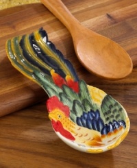 Less mess, more charm. The Ricamo® spoon rest features a hand-painted rooster design, with the colorful tail feathers curving off the dish with flourish. Hand wash recommended. Spoon not included. Less mess, more charm. The Ricamo® spoon rest features a hand-painted rooster design, with the colorful tail feathers curving off the dish with flourish. Hand wash recommended. Spoon not included.