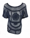 Juicy Couture womens navy blue hand crochet short sleeve top XS