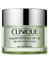 Superdefense SPF 25 Age Defense Moisturizer in Very Dry to Dry. Skin's most complete defense against the visible signs of aging in a daily moisturizer. Arms it to fight the visible effects of emotional stress. Helps neutralizes UVA and UVB. 1.7 oz. 
