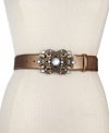Perfectly precious. A gorgeous gem-embellished buckle punctuates this mod metallic belt from Style&co. It's the ideal way to add instant allure to any outfit.