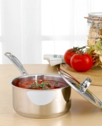 A great choice for slow simmers, rolling boils and liquid reductions, this gorgeous 18/4 stainless saucepan looks as good as it cooks. Features riveted Cool Grip Handles for a confident hold, tapered rims for easy pouring and a lid that locks in flavor, texture and nutrients. A helper handle provides extra support and balance when lifting and pouring. Aluminum core spreads heat for even cooking. Lifetime limited warranty. A great choice for slow simmers, rolling boils and liquid reductions, this gorgeous 18/4 stainless saucepan looks as good as it cooks. Features riveted Cool Grip Handles for a confident hold, tapered rims for easy pouring and a lid that locks in flavor, texture and nutrients. A helper handle provides extra support and balance when lifting and pouring. Aluminum core spreads heat for even cooking. Lifetime limited warranty.