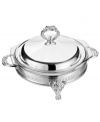 Ornate detail in resplendent silver plate lends this Godinger baker to your most elegant dining occasions. A domed lid keeps the meal warm and makes for a dramatic presentation.