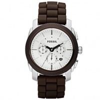 Fossil Men's FS4596 Brown Silicone Quartz Watch with White Dial Fossil Men's FS4596 Brown Silicone Quartz Watch with White Dial