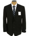 Calvin Klein Mens Black Shadow Stripe Slim Fit Wool Suit