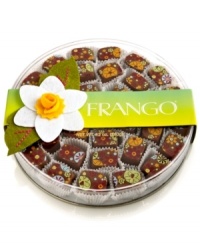 A collection of flowers in full bloom are painted upon each milk chocolate mint piece for an even more enticing presentation from Frango. Wrapped in a beautiful box, Frango's gourmet chocolates are the perfect after-dinner treat for your family or surprise gift for anyone. (Clearance) A collection of flowers in full bloom are painted upon each milk chocolate mint piece for an even more enticing presentation from Frango. Wrapped in a beautiful box, Frango's gourmet chocolates are the perfect after-dinner treat for your family or surprise gift for anyone. (Clearance)