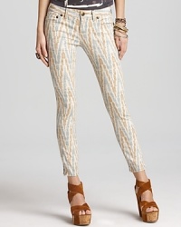 Edge up your wardrobe with downtown-inspired Free People pants, boasting a zigzag print on an ultra-skinny silhouette. Perfect with a tee, the modern look will make you want to leave your everyday blue jeans behind. Edge up your wardrobe with downtown-inspired Free People pants, boasting a zigzag print on an ultra-skinny silhouette. Perfect with a tee, the modern look will make you want to leave your everyday blue jeans behind.