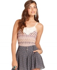 Crochet and lace combine for a super sweet Free People summer tank -- perfect for a girly getup! Crochet and lace combine for a super sweet Free People summer tank -- perfect for a girly getup!