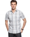 Shake up your weekend wardrobe from the usual tees with this short-sleeved plaid shirt from Alfani RED.
