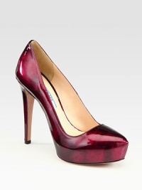 Metallic patent leather design with an internal platform. Self-covered heel, 4½ (115mm)Hidden platform, 1 (25mm)Compares to a 3½ heel (90mm)Patent leather upperLeather lining and solePadded insoleMade in ItalyOUR FIT MODEL RECOMMENDS ordering one half size up as this style runs small. Metallic patent leather design with an internal platform. Self-covered heel, 4½ (115mm)Hidden platform, 1 (25mm)Compares to a 3½ heel (90mm)Patent leather upperLeather lining and solePadded insoleMade in ItalyOUR FIT MODEL RECOMMENDS ordering one half size up as this style runs small.