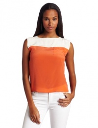 French Connection Women's Sarah Block Top, White/Orange, 2 French Connection Women's Sarah Block Top, White/Orange, 2
