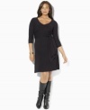 Lauren Ralph Lauren's sleek plus size jersey dress is crafted in a figure-flattering wrap silhouette and finished with chic three-quarter-length sleeves.