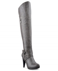 Over-the-knee gorgeous. G by GUESS' Tiyler boots feature a wrap-around buckle at the ankle and a sexy heel. Over-the-knee gorgeous. G by GUESS' Tiyler boots feature a wrap-around buckle at the ankle and a sexy heel.