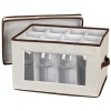 Household Essentials Balloon-Style Wine Glass Storage Chest, Natural Canvas with Brown Trim